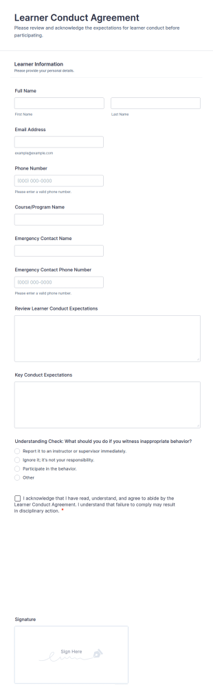 Learner Conduct Agreement Form Template