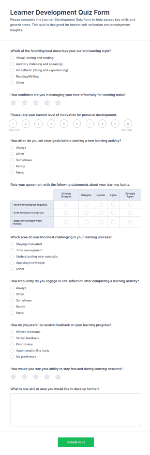 Learner Development Quiz Form Template