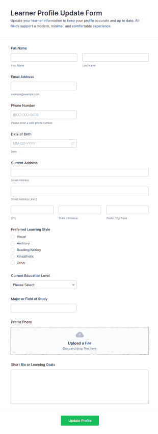 Learner Profile Update Form Template
