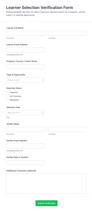 Learner Selection Verification Form Template