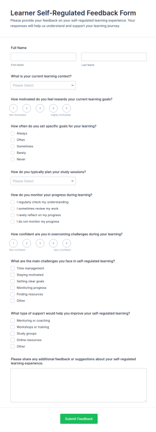 Learner Self Regulated Feedback Form Template