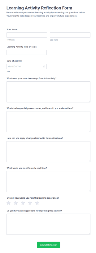 Learning Activity Reflection Form Template