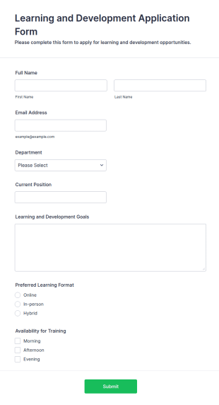 Learning And Development Application Form Template