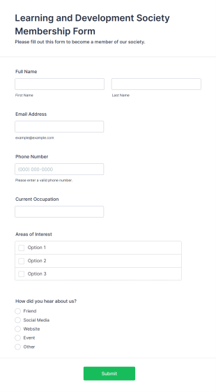 Learning And Development Society Membership Form Form Template