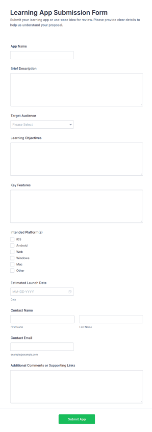 Learning App Submission Form Template