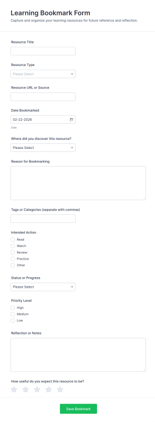 Learning Bookmark Form Template