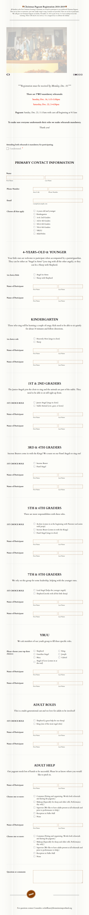 Learning Community Christmas Pageant Registration 2018 2019 Form Template