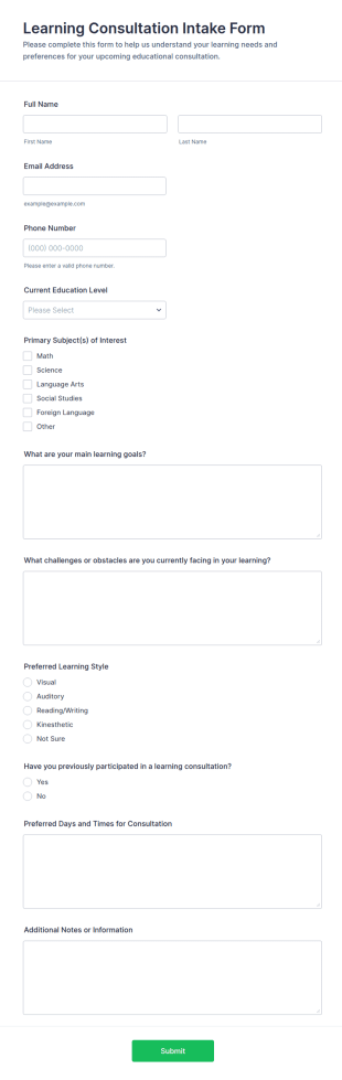Learning Consultation Intake Form Template