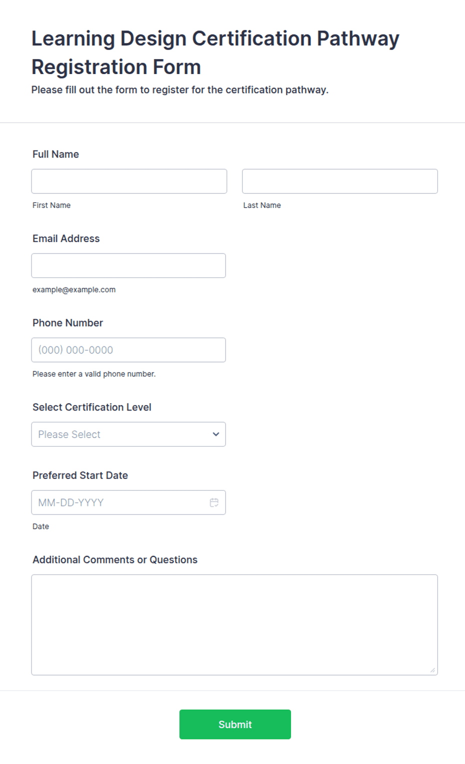 Pathway Form Example Learning Design Certification Pathway Registration Form Template | Jotform