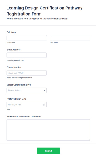 Learning Design Certification Pathway Registration Form Template