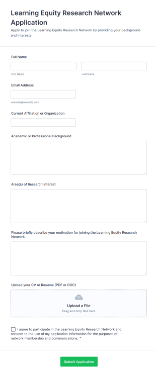 Learning Equity Research Network Application Form Template