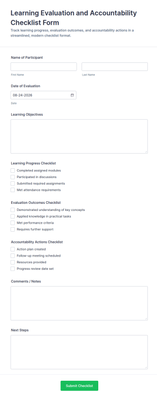 Learning Evaluation And Accountability Checklist Form Template