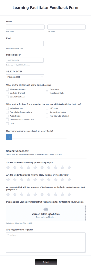 Learning Facilitator Feedback Form Template