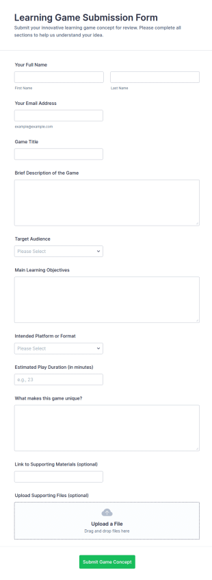 Learning Game Submission Form Template