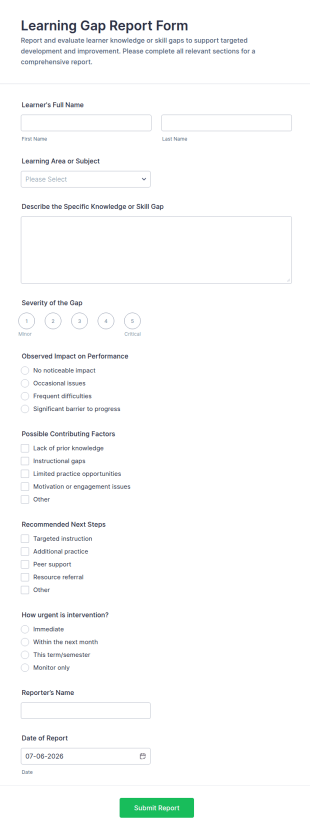 Learning Gap Report Form Template