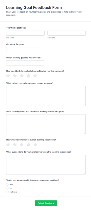 Learning Goal Feedback Form Template