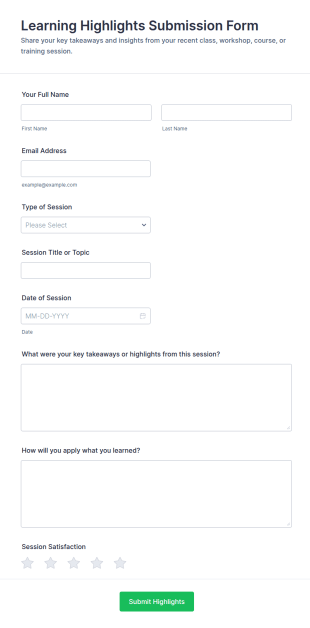 Learning Highlights Submission Form Template