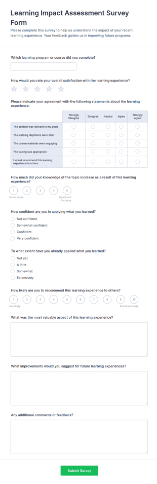 Learning Impact Assessment Survey Form Template
