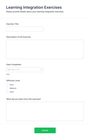 Learning Integration Exercises Form Template