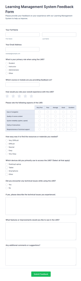 Learning Management System Feedback Form Template