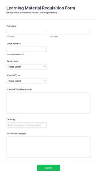 Learning Material Requisition Form Template