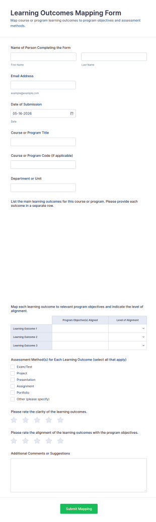 Learning Outcomes Mapping Form Template