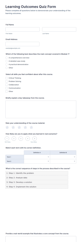 Learning Outcomes Quiz Form Template