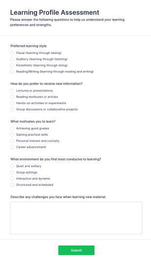 Learning Profile Assessment Form Template