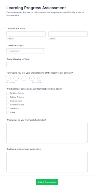Learning Progress Assessment Form Template