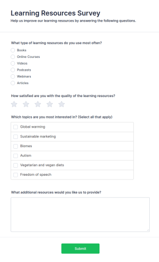 Learning Resources Survey Form Template