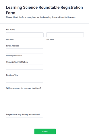 Learning Science Roundtable Registration Form Template