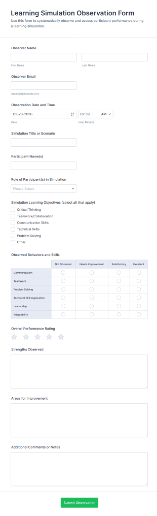 Learning Simulation Observation Form Template