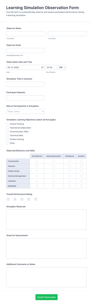Learning Simulation Observation Form Template