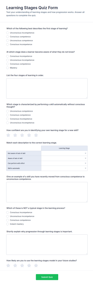 Learning Stages Quiz Form Template