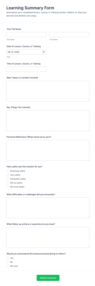 Learning Summary Form Template