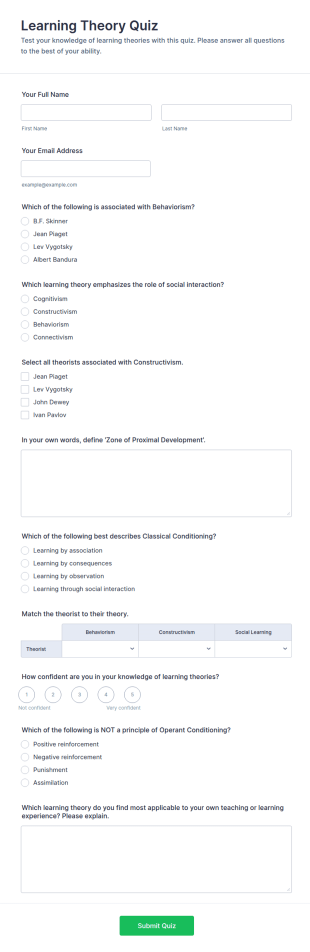 Learning Theory Quiz Form Template