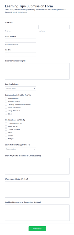 Learning Tips Submission Form Template