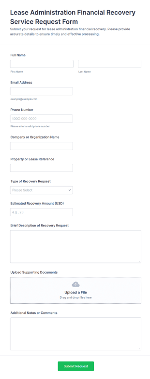 Lease Administration Financial Recovery Service Request Form Template