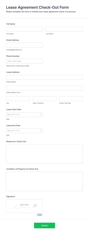 Lease Agreement Check Out Form Form Template