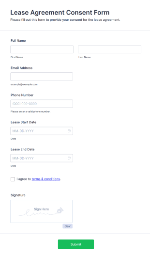 Lease Agreement Consent Form Form Template