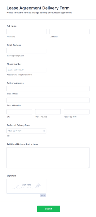 Lease Agreement Delivery Form Template