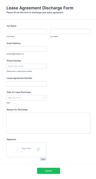 Lease Agreement Discharge Form Template