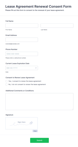 Lease Agreement Renewal Consent Form Form Template