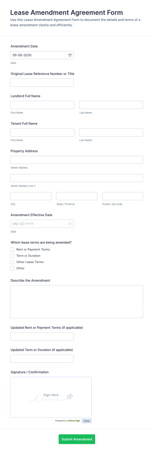 Lease Amendment Agreement Form Template