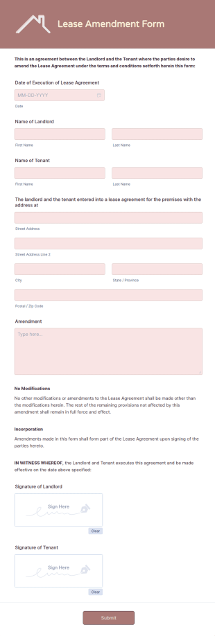Lease Amendment Form Template