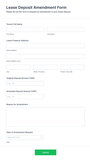 Lease Deposit Amendment Form Template