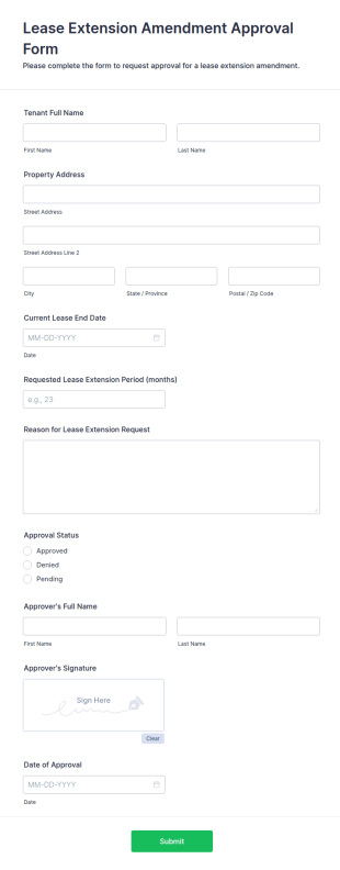 Lease Extension Amendment Approval Form Template