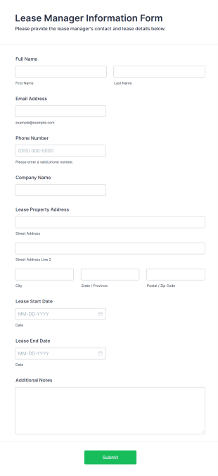 Lease Manager Information Form Form Template