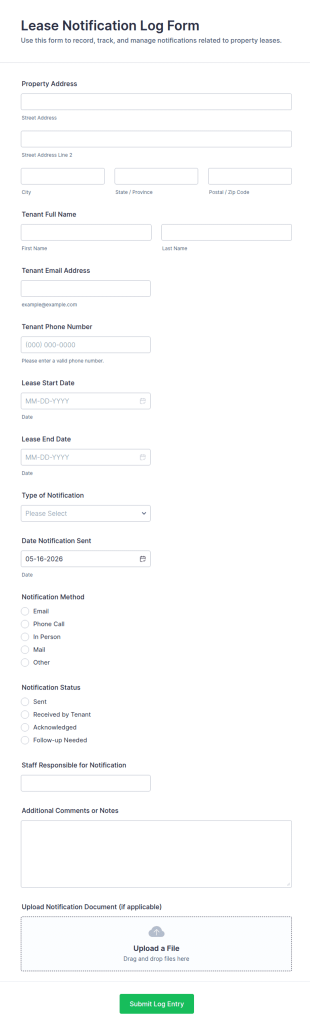 Lease Notification Log Form Template