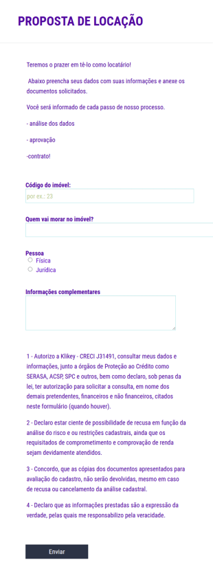 Lease Proposal Request Form In Portuguese